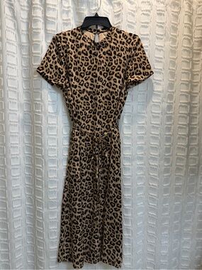 Avec Les Filles Leopard Print Midi Dress - Tan & Black